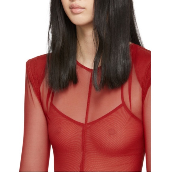 Ann Demeulemeester x La Fille do collab shoulder pad red sheer bodysuit - Picture 9 of 10